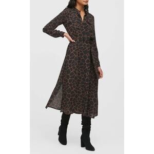 Banana Republic Giraffe Print Utility Maxi Shirt Dress Side Slits Workwear 8